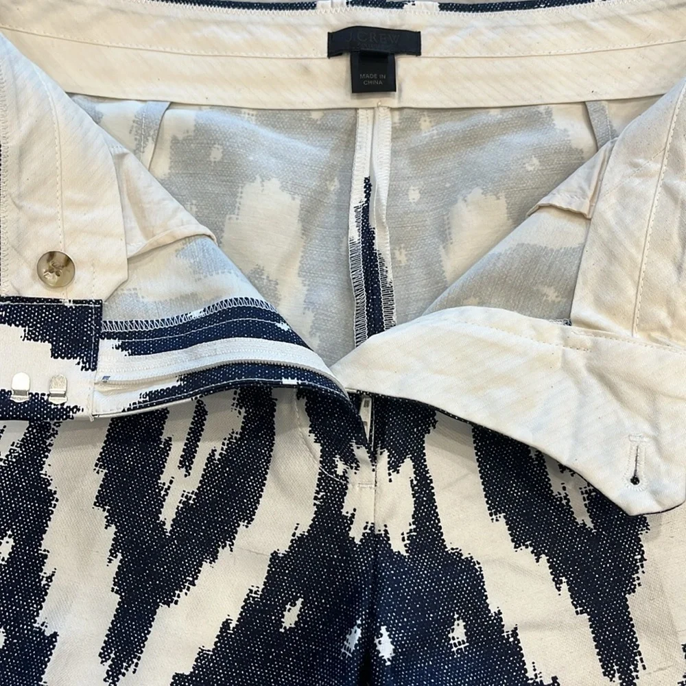 J Crew‎ Collection | Silk Ikat Print Cigarette Pants | Navy & White | Women's 6
